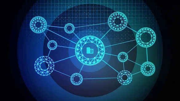 System integration service with connected nodes representing various interconnected systems