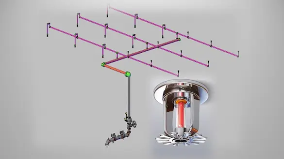 Fire sprinkler system installation providing automatic fire suppression and protection for commercial and residential buildings