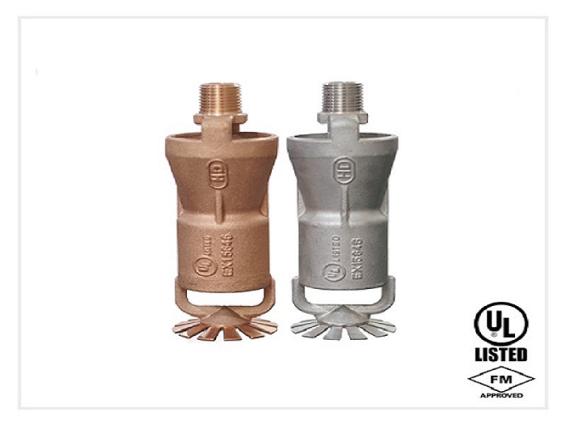 Bronze and stainless steel foam-water open sprinklers for fire protection in industrial and corrosive environments.