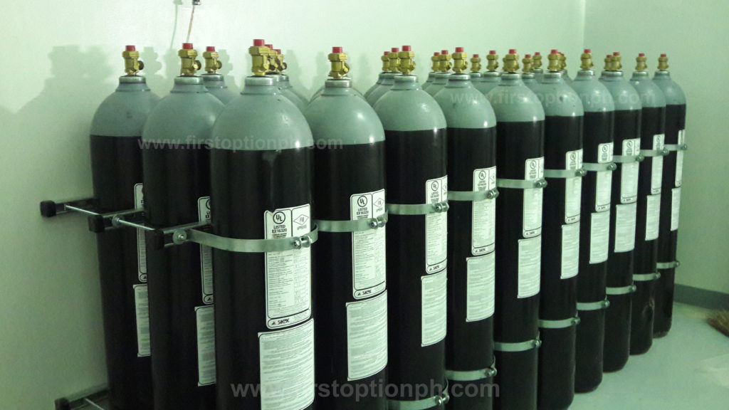 SIEX CO2 gas extinguishing system cylinders used for high-risk fire suppression applications.